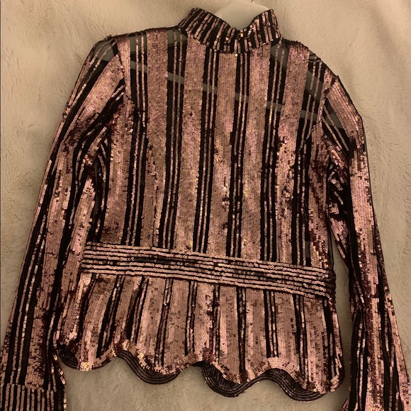 Derek Lam 10 Crosby Pink Sequin Stripe Mockneck Top - Picture 8 of 9